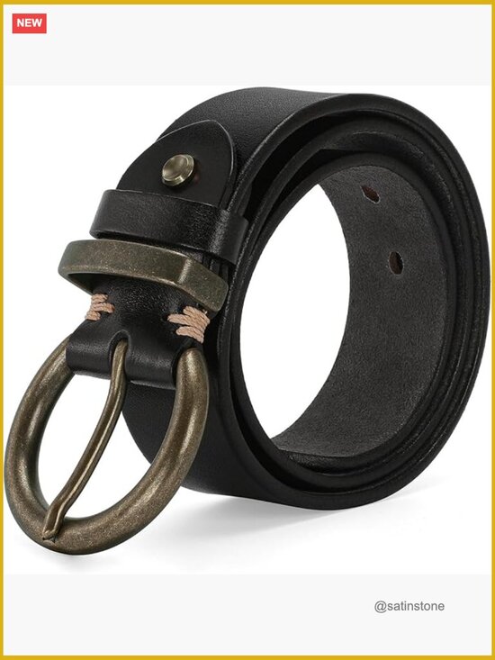 1.5 inch Full Grain Leather Belt with Large Brass Buckle Vintage Style for Jeans